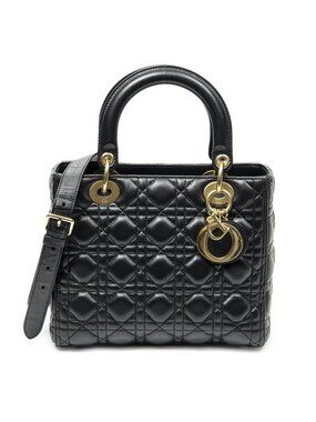 Dior Medium Lady Dior Zip Black Cannage Lambskin Leather Handbag